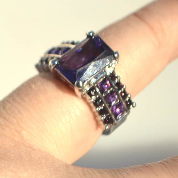 Purple Amethyst White Gold Fill 18k Ring Cocktail size 8 Dinner Lab Created Gift - Picture 5 of 7